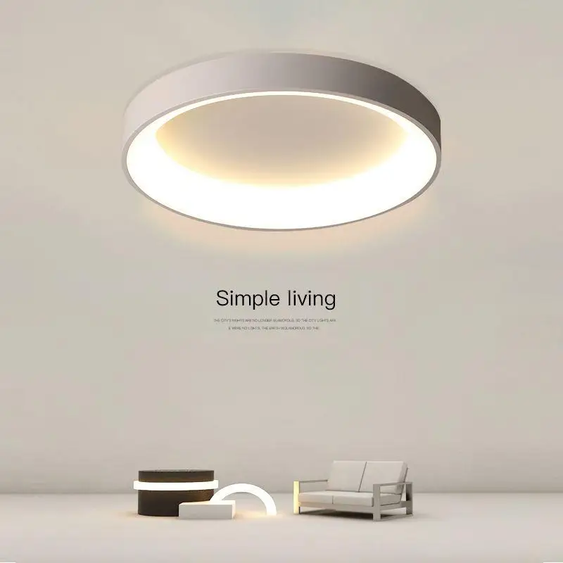 

Modern Led Ceiling Lights Fixtures Bedroom Circle Luces Living Room Black Chandeliers Lamp with Remote Control Study Decoration