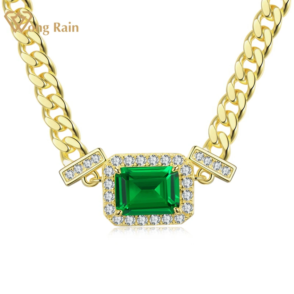 

Wong Rain Vintage 925 Sterling Silver Emerald Cut 1 CT Created Moissanite Emerald Gemstone Cuban Pendant Necklace Fine Jewelry