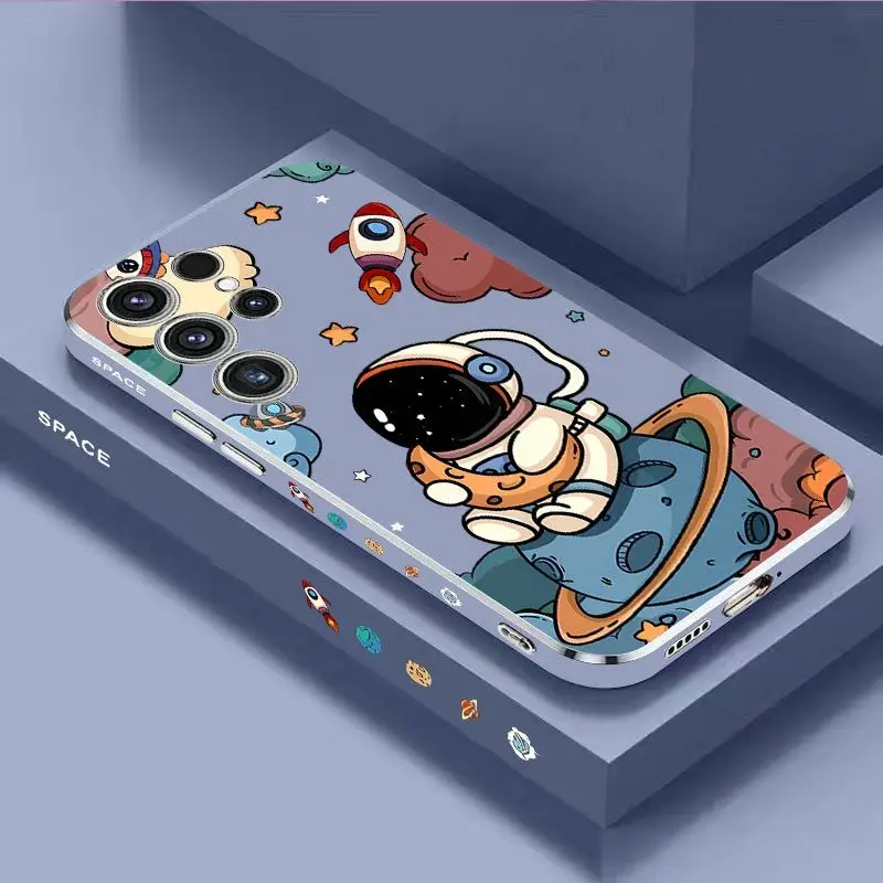 Moon Astronauts Luxury Plating Phone Case For Samsung Galaxy S23 S22 S21 S10 S9 S8 Plus Note 20 ultra 10 Plus Cover