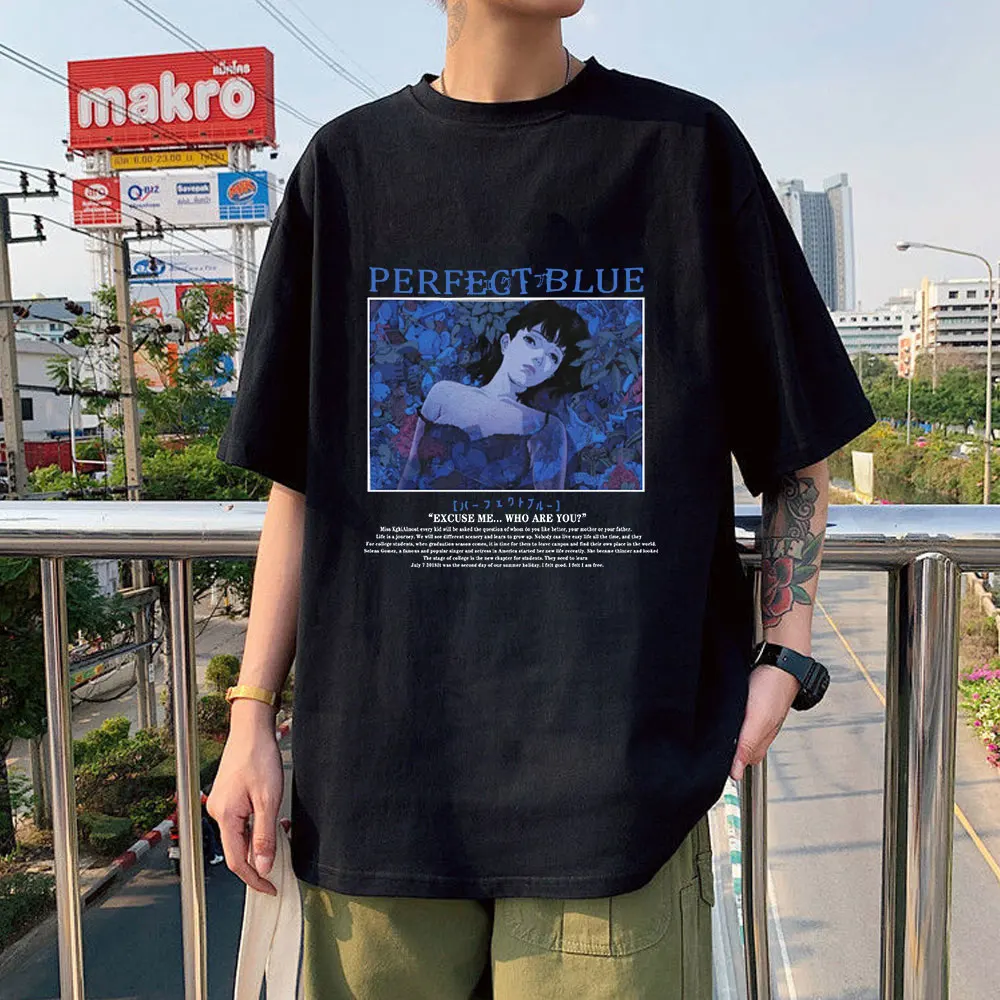 

Perfect Blue Japanese Anime T-shirts Woman Summer Give Girlfriend Design Niche Short-sleeved 100% Cotton Loose Woman T-shirt