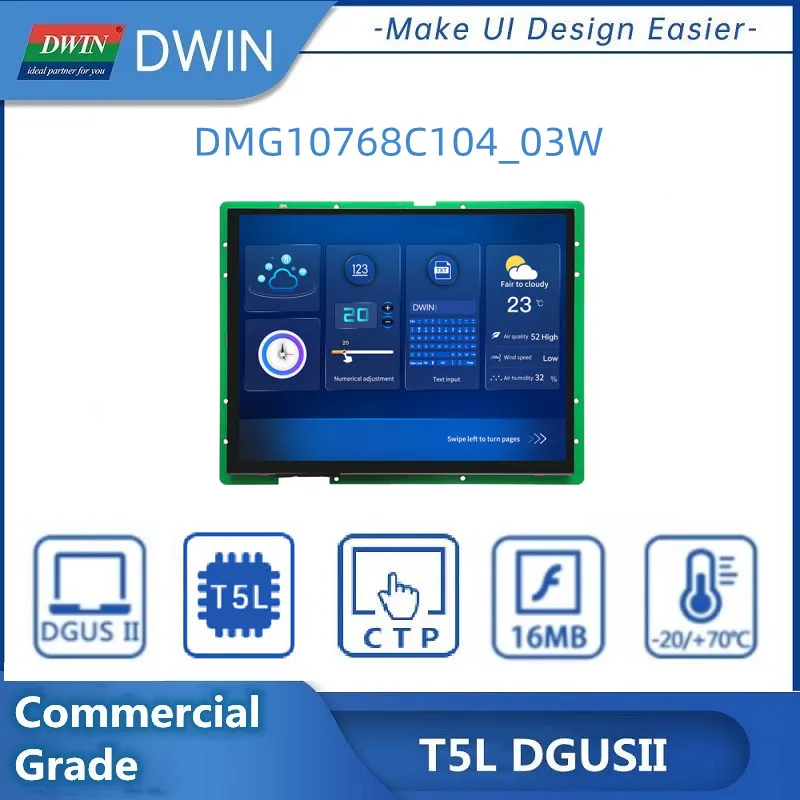 

DWIN 10.4 Inch 1024*768 Resolution TFT LCD Smart Touch Screen Wide Viewing Angle With Speaker Commercial Grade DMG10768C104_03W