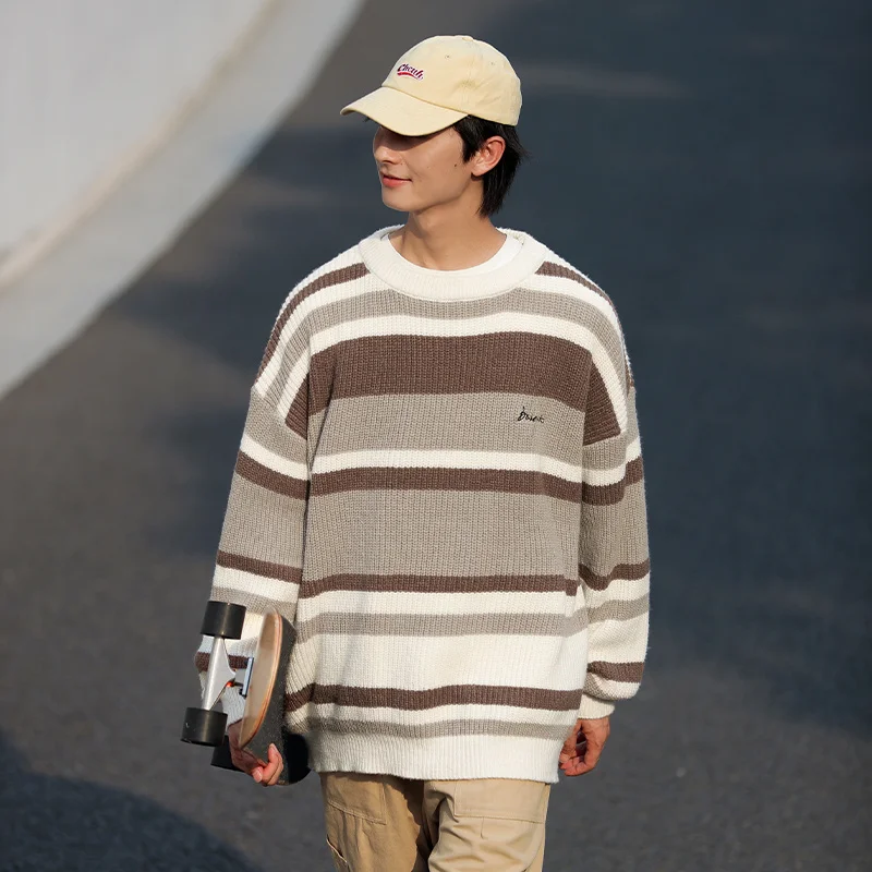 

New High Quality Casual Sweater Man Loose Outerwear Pullover Fashion Version Autumn Winter Striped Knited Sweaters Male