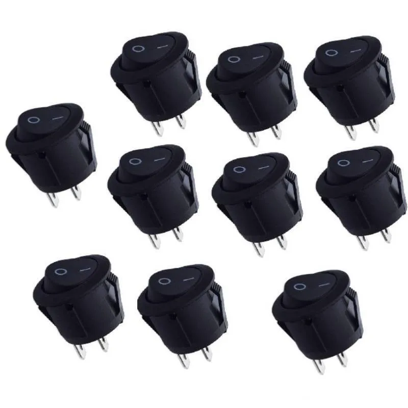 

10pcs 23mm Car Round Rocker Switches On/Off 2 Pin SPST 6A 250V For Camper Van Motorhome Caravan Boat Auto Accessories