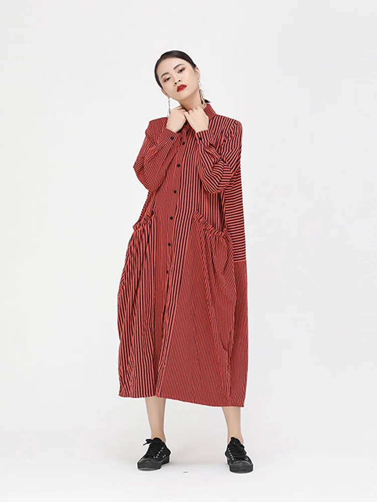 Женское длинное платье в полоску с карманами | Женская одежда