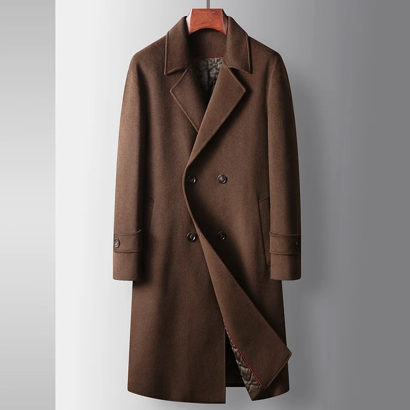

Mens Winter 73% Wool Blends Coat Mens Business Causal Slim Long Double Breasted Solid Woolen Overcoat Fashion Warm Windbreaker