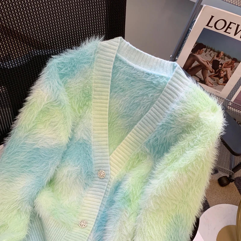 Korean Series Color Stripe Mink Hair Knit sweater Women 2024 Autumn and Winter New Idle Sle Thick Warm Outerwear Top