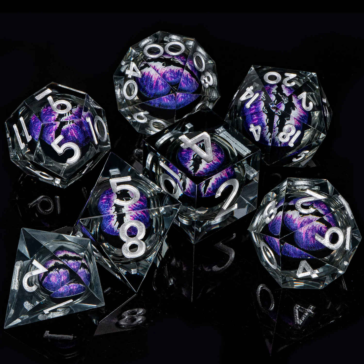 Игральные кости Dnd D20 Black Purple Liquid Flow Eye с кольцом D и игральные острыми краями для