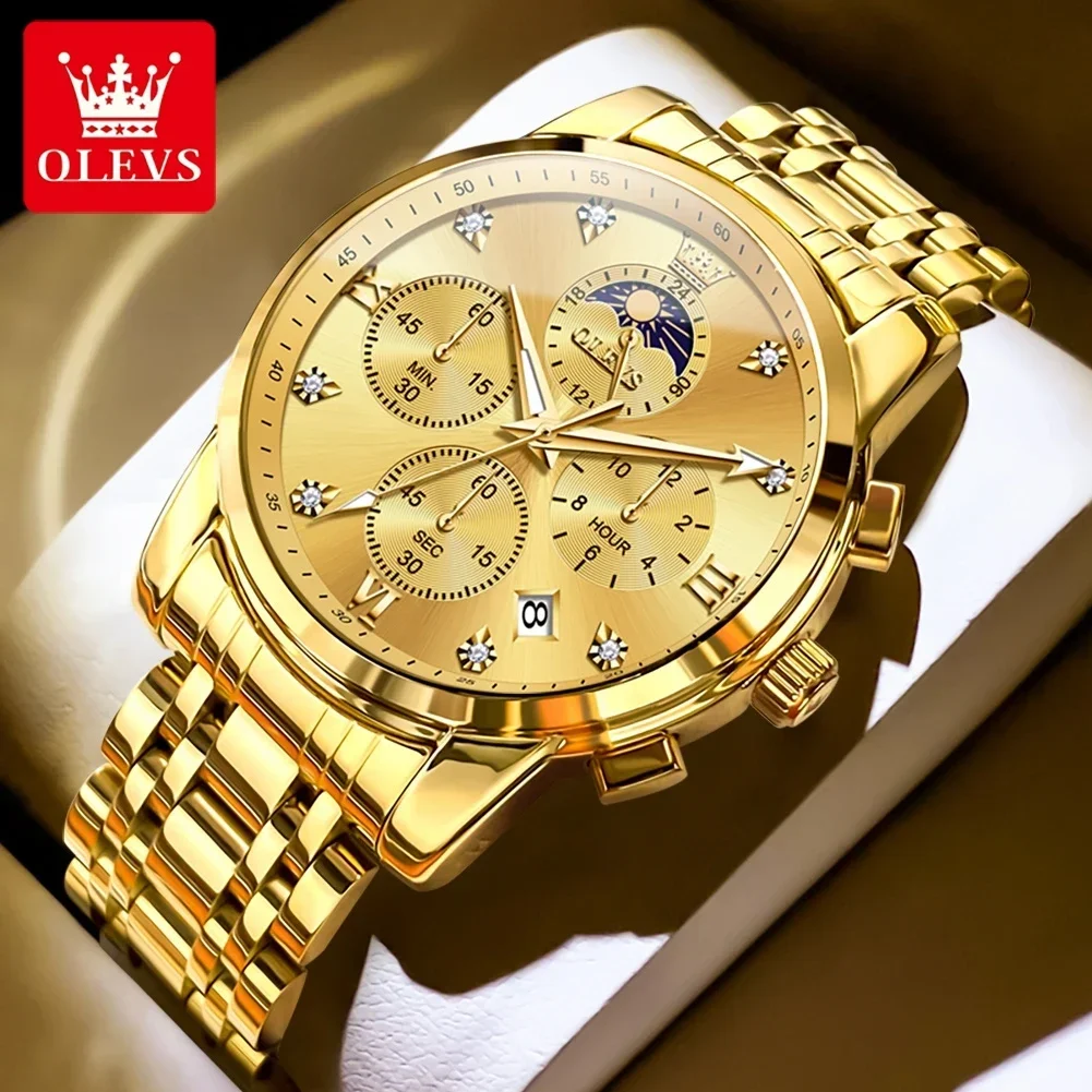 OLEVS лучший бренд класса люкс мужские часы с фазой Луны хронограф кварцевые для