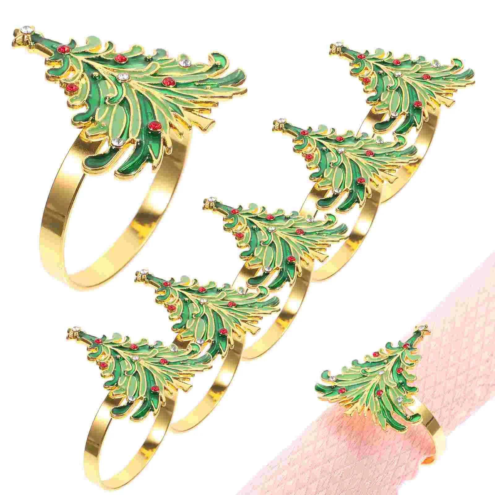 

6pcs Xmas Tree Design Napkin Holders Napkin Rings Napkin Buckles Home Decor