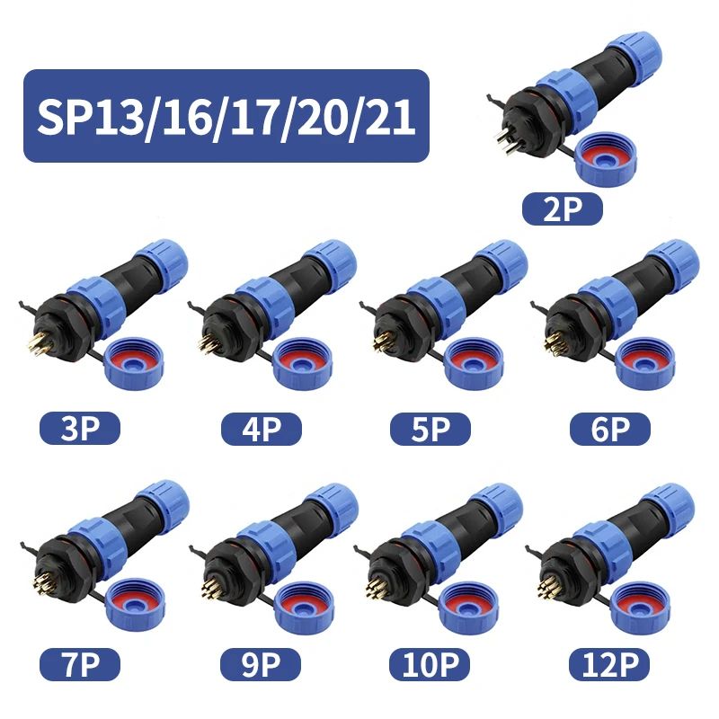 

5/10/100 Sets Sp13 Sp16/17 Sp20/21 Ip68 Waterproof Aviation Plug Socket Male Female Connector Panel Mounted 2/3/4/5/6/7/9/12 Pin