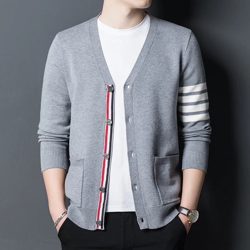 

Male Solid Color Knitted Sweater Autumn Winter Cotton Cardigan Knit Jacket Men Casual Home Buttons Cardigans Men's Coat 3XL