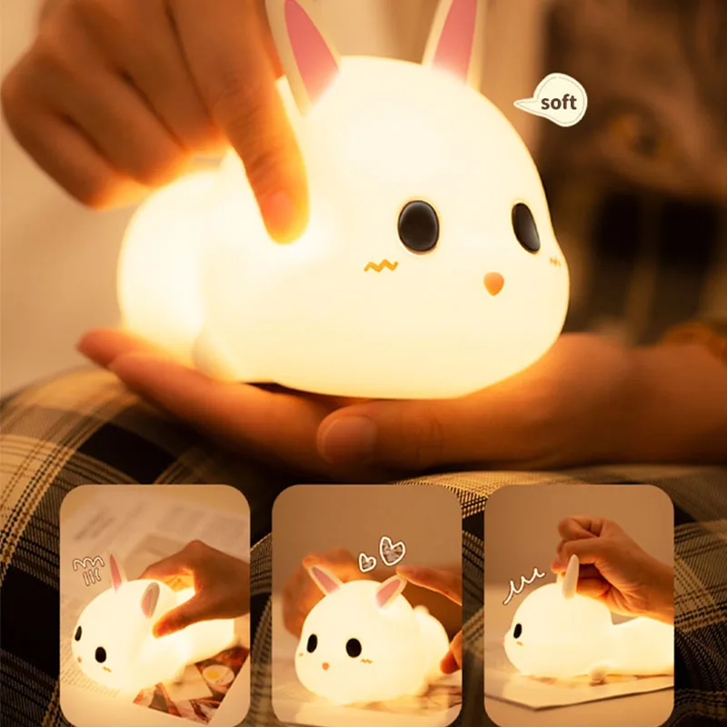 

Led Decoration Cute Bunny Chlidren Night Light Rechargeable Dimmable Touch Control Lamp Silicone Nursery for Baby Birthday Gift