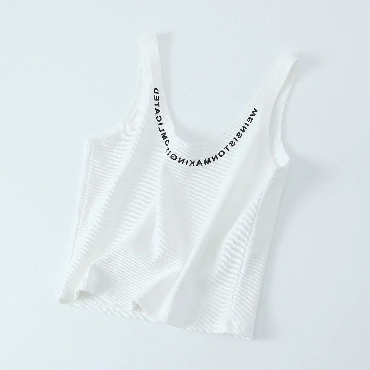 4XL Plus Size Short Tank Top Women Spring Summer Cotton Simple Neckline English Print Inner Underwaist Quality Curve Clothes