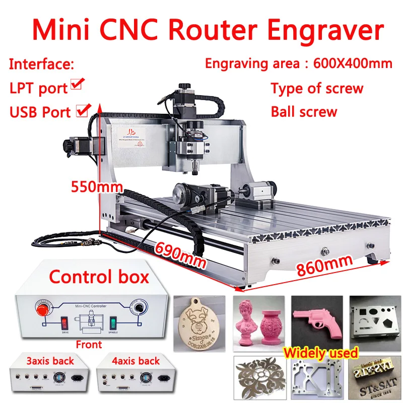 LY 500 Вт шариковый винт 3 оси 4 оси LPT порт USB-порт фрезерный станок 6040Z мини CNC маршрутизатор гравер печатная плата, Рекламные Знаки, художественное оформление