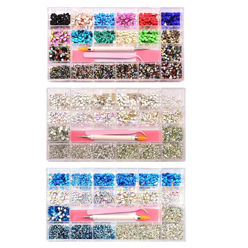 

Q1QD Flatback Nail Jewels AB Crystal Nail Art Set Multi-Shape FlatBack Shiny Nail Rhinestones for Nail Art DIY Crafts