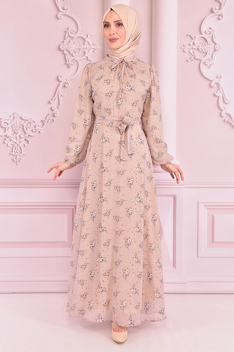 

Belt Chiffon Dress Beige VBR7361