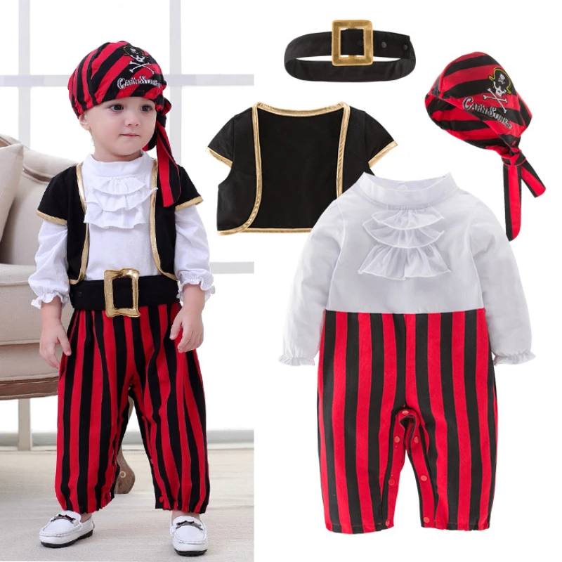 

Baby Boy Pirate Captain Cute Jumpsuit Set 4 Pcs Pirate Captain Costume for Halloween Christmas Party Cosplay Fancy Cosplay
