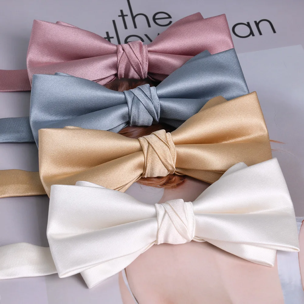

Bow tie neckwear men's satin fabric monochrome groom wedding wine red plain color wedding reception split-level new model