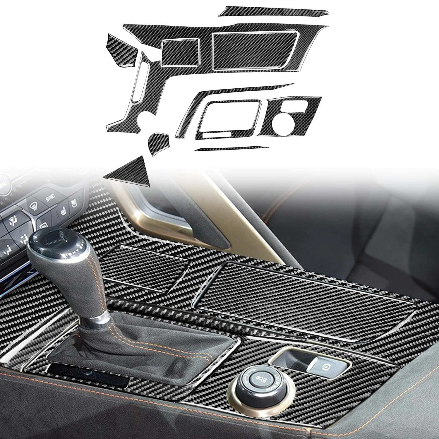 

LHD! Car Accessories 11PCS Carbon Fiber Interior Center Console Gear Water Cup Panel Trim for Chevrolet Corvette C7 2014-2019
