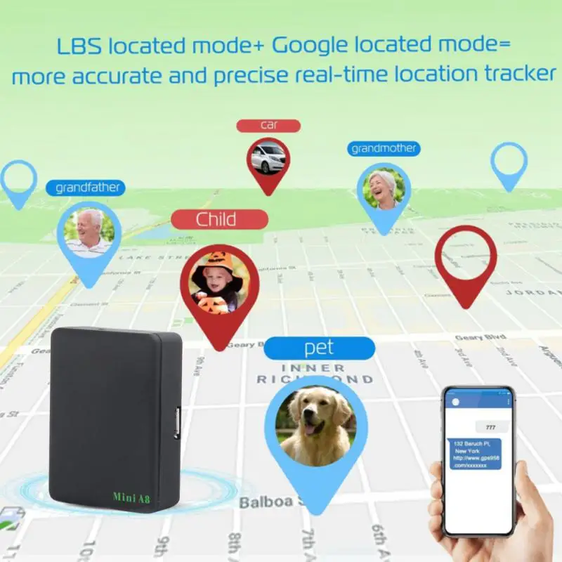 Мини A8 GPS трекер беспроводное аудио устройство для прослушивания GSMGPRS локатор устройство слежения анти-потерянный LBS локатор GPS трекеры (art.: 3920ca396b751) - 3920ca396b751
