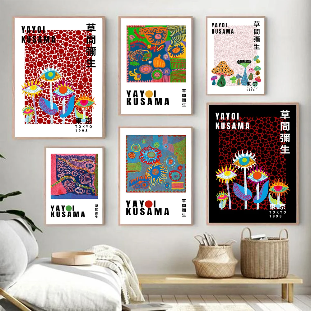 

Bird Mushroom Eye Exhibition Art Canvas Prints Poster Yayoi Kusama Famous Painting Nordic Wall Art Picture For Living Room Decor