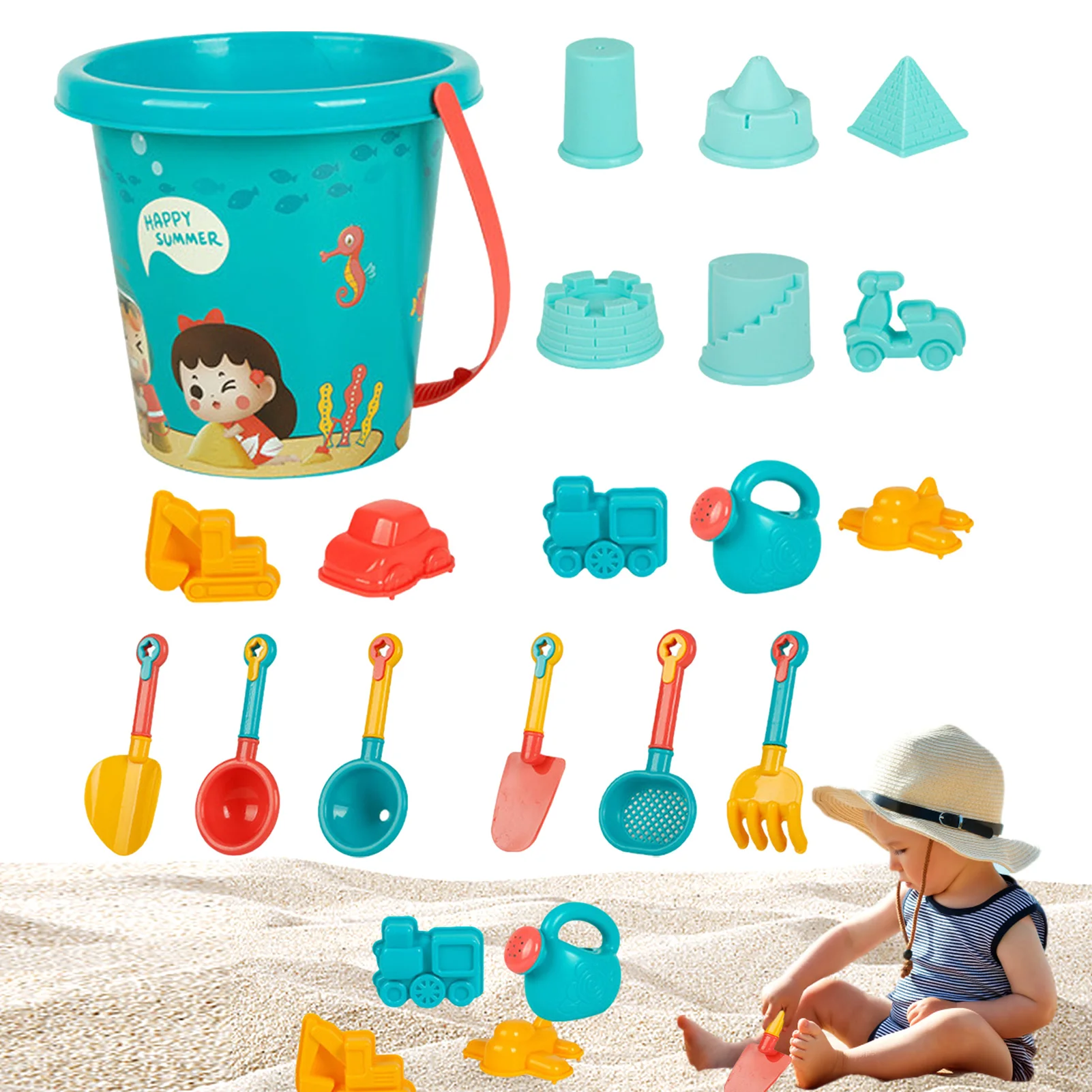 

Пляжный набор игрушек из песка, Пляжное ведро, игрушки для детей, дорожный Пляжный набор игрушек, в том числе формы для песка, песочный грузо...