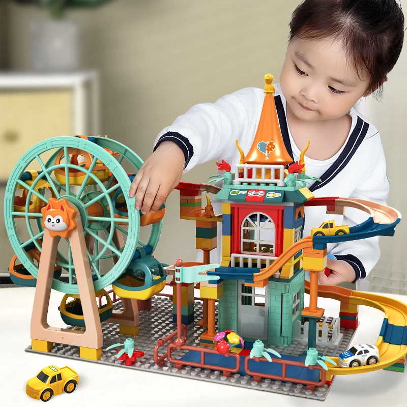 

Marble Run Architecture Castle Building Blocks Car Action Figures Friends Children Educational Toys for Boys Christmas Gifts