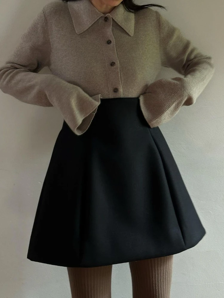 Винтажная женская одежда с отложным воротником и длинными рукавами однотонные