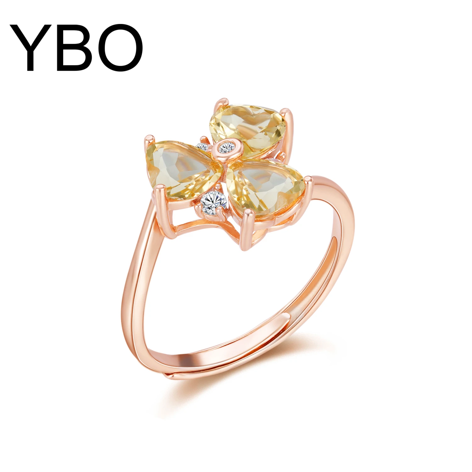 

Кольца YBO из натурального цитрина в форме сердца, покрытые розовым золотом, искусственное серебро, роскошные ювелирные изделия, регулируемо...