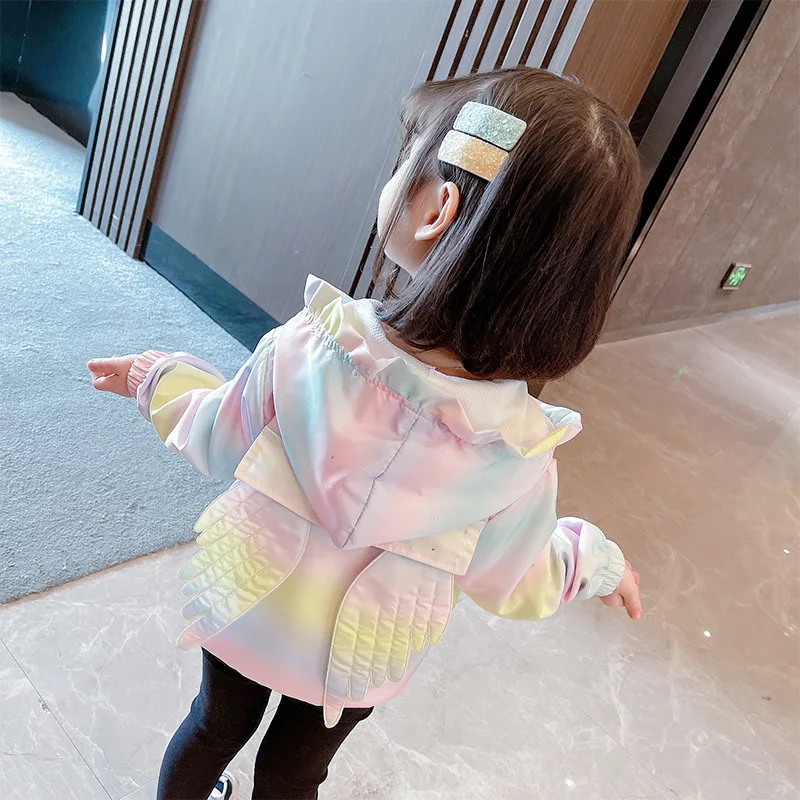 

Rainbow Girls Jackets Hoodies Kids Coat 2022 New Korean Fashion Female Baby Jacket Cute Wings Top Spring Autumn Children Outwear