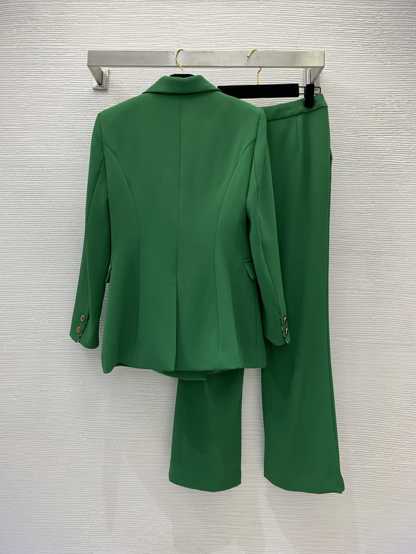 

Women's Fashion Suit Two-piece Suit Double-breasted Brooch Decorated Slim and Thin Blazer + Mid-high Waist Micro Flare Front Spl