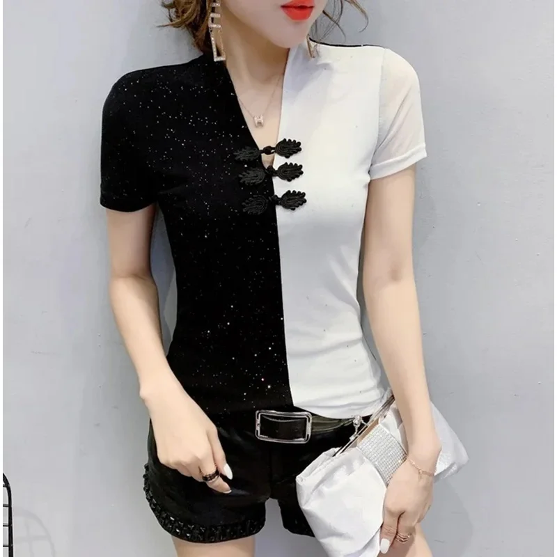 Женские китайские топы Женская азиатская одежда 2024 пикантная Футболка-Ципао в