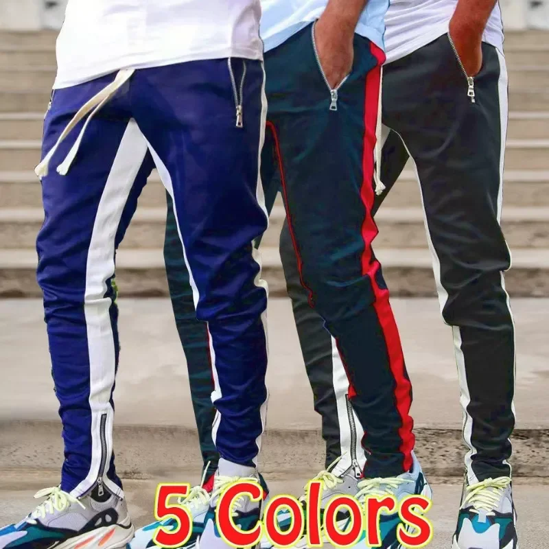 

Fitness Sweatpants Sports Track Pants Mens Zipper Drawstring Pants Black Gyms Trousers Joggers Casual Pants