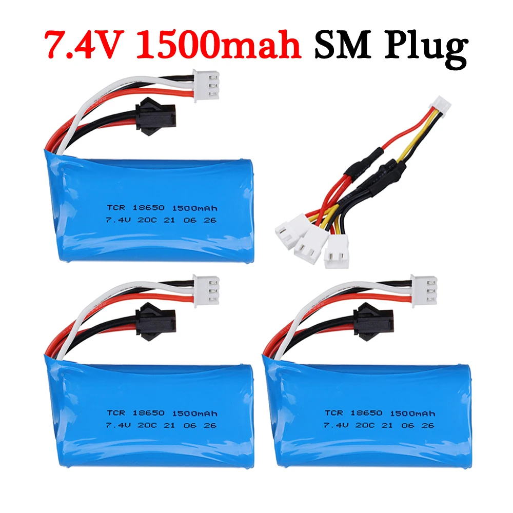 Литий-Полимерный Аккумулятор 7,4 В 1500 мАч для WPL MN99S D90 YDI U12A S033g Q1 TK H101, запчасти для радиоуправляемых лодок, автомобилей, танков, дронов, зарядное устройство 7,4 В 18650