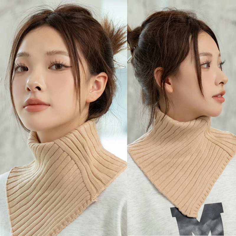 

Women Knitted Triangular Scarf Autumn Winter Solid Color Detachable Neck Warmer Snood Windproof Fake Collar Scarves Neckerchief