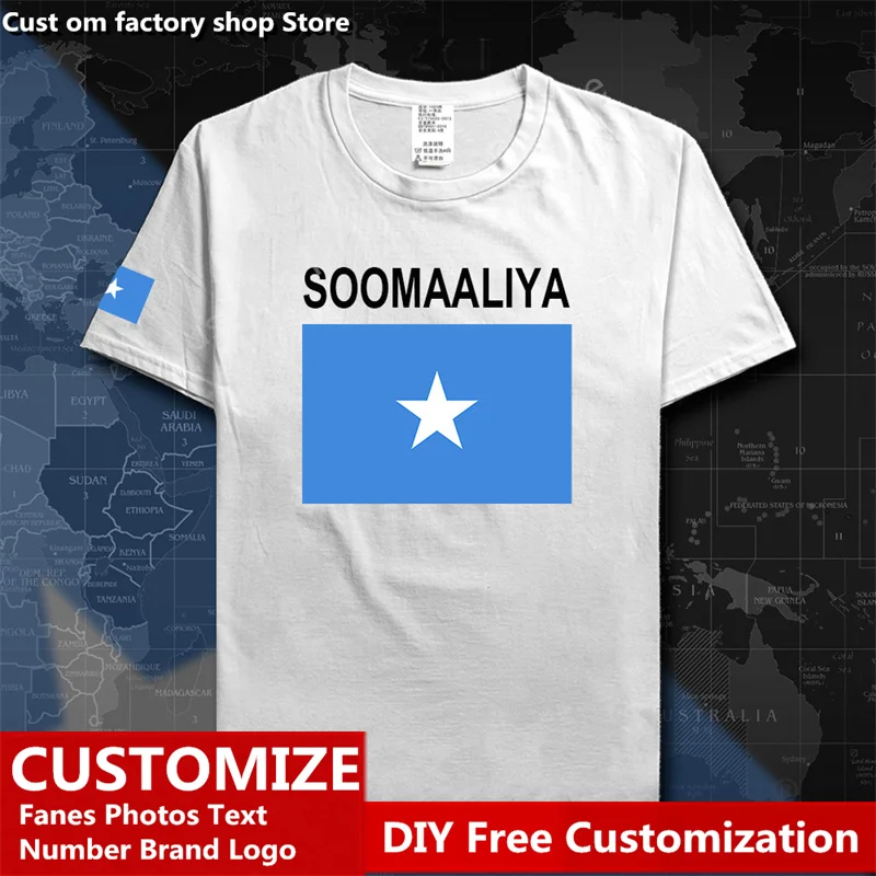 

Somalia Country Flag ​T shirt DIY Custom Jersey Fans Name Number LOGO Cotton T-shirts Men Women Loose Casual Sports T-shirt