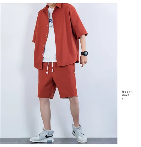 2022 Mens Sportwear Set Solid Short Sleeve Shirts Shorts Men Tracksuit Suit Casual Male Brand CLothing Streetwear Men Sweatsuit