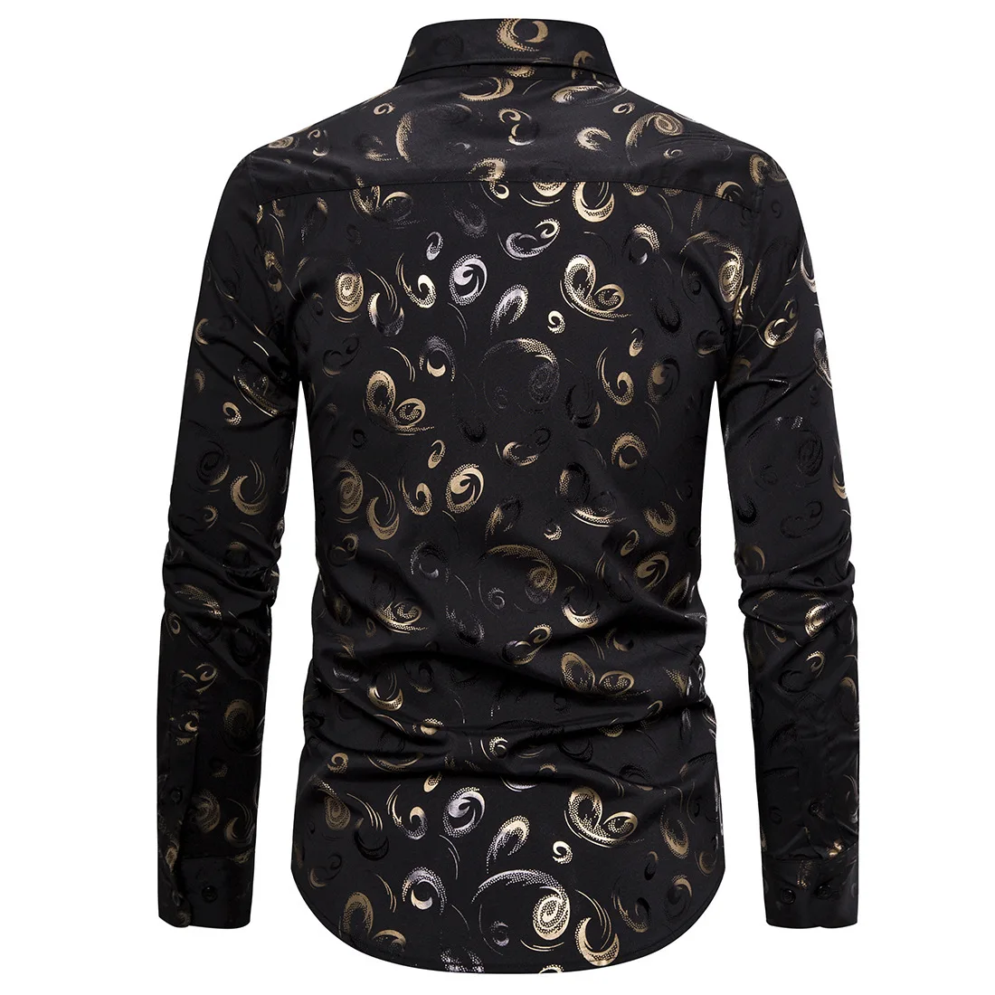 Mattswag Brand New Mens Black Gold Printed Shirts Spring Autumn Long Sleeve Elasticity Shirts Casual Slim Fit Fashion Camisa 2XL