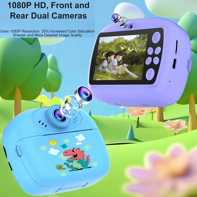Фото Детская камера для печати, камера с мгновенной печатью, термопринтер, видеорегистратор, умный цифровой двойной объектив, селфи, детские праздничные подарки №2