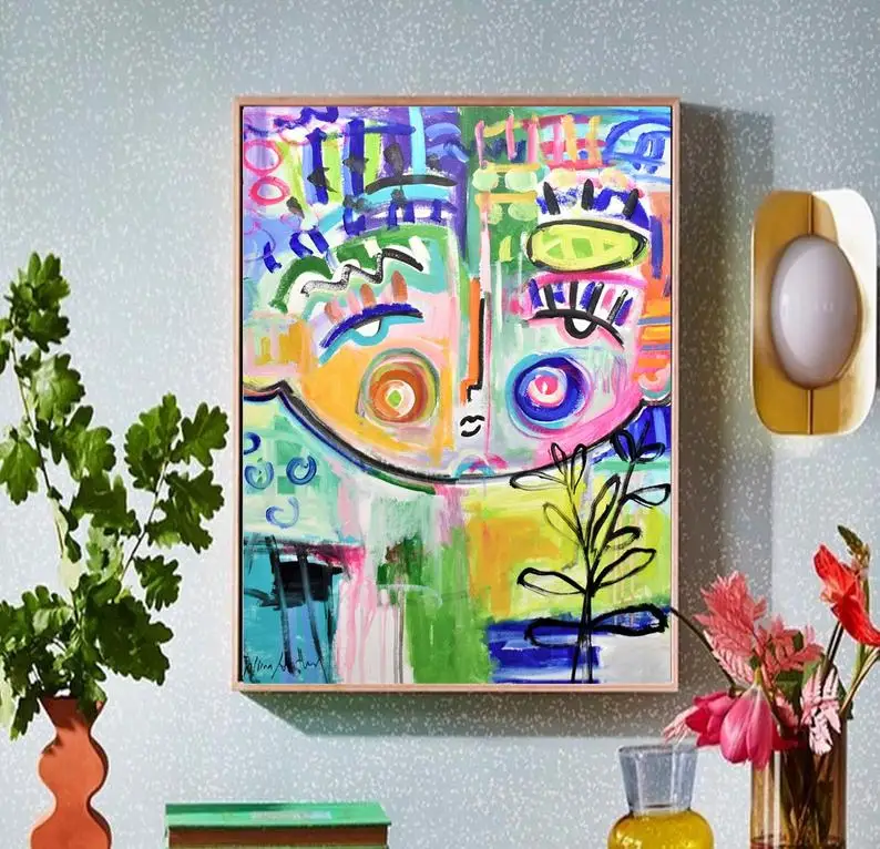 

colorful face abstract painting , nice large painting,colorful abstract art by Jolina AnthonyBig oil painting huge large manual