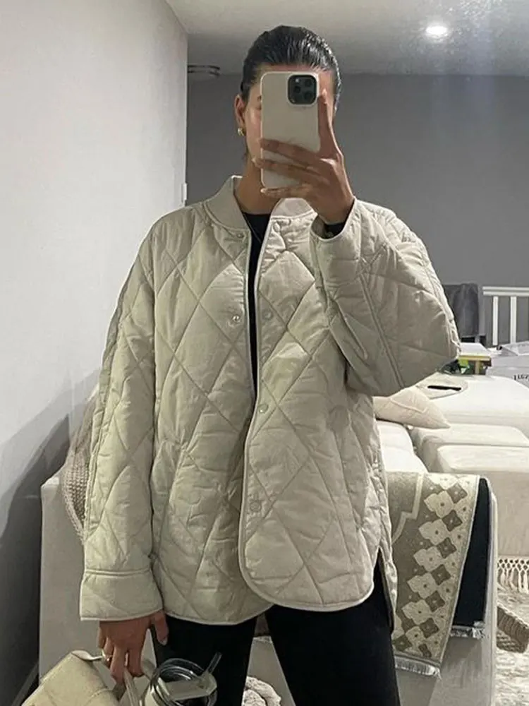 Однотонная клетчатая куртка с воротником-стойкой женское мягкое теплое