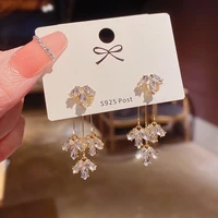 sexy sweet tassel drop earrings irregular crystal flower leaf pendant stud earrings for womem long korean luxury fashion jewelry