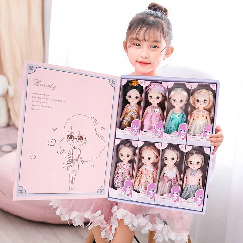 

New 8pcs Set BJD 16cm Dolls with Clothes Dress Up BJD Doll Girl Toy Bjd Doll Full Set Birthday Gift for Girls