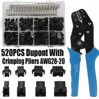 520pcs dupont 2 54mm pin terminal connectors with sn 01bm xh2 54 sm plug spring clamp crimping tool crimping pliers awg28 20