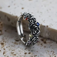 vintage silver rose flower rings for women couples ins fashion punk elegant colorful zircons wedding party jewelry gifts