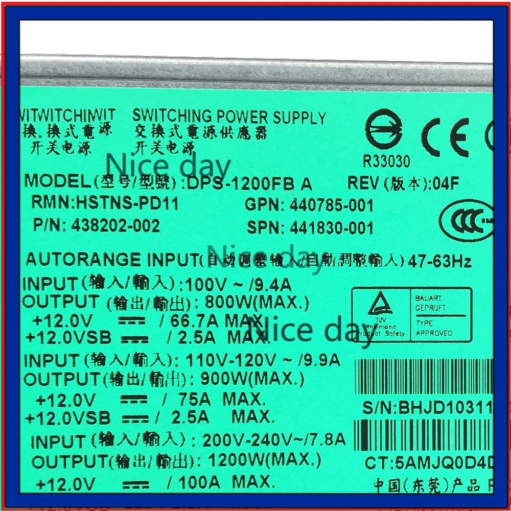 Блок питания 1200 Вт Φ 440785-001 441830-001 для сервера DL580 G5 майнинга графических карт с 6