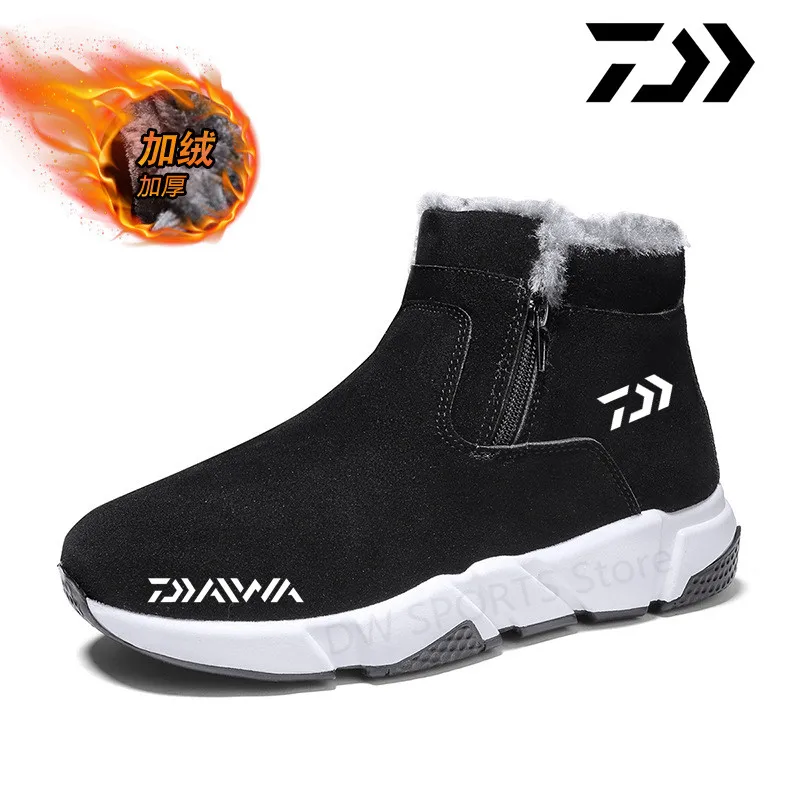 

2023 Daiwa Cotton Shoes Winter New Style Plush Warm Snow Boots Casual Fashion Trend Side Zipper High Top Men's Fishing Shoes