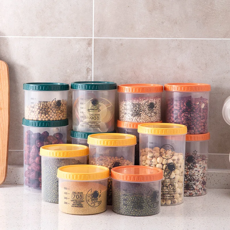 

Home Kitchen Round Stackable Cereals Sealed Storage Jar PP Moistureproof Food Storage Containers Dried Grains Tank 700-1500ML