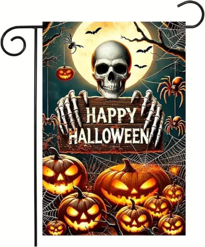 Halloween Garden Flag 12X18 Inch Double Sided Pumpkin Skeleton Hallo