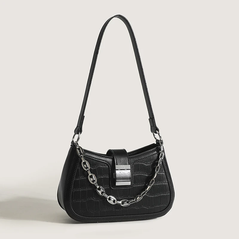 

Ladies Halp Moon HandBag Chain Decoration Shoulder Bag Crocodile pattern Underarm Bag PU Leather Shopper Hobo Bag for Women 2023